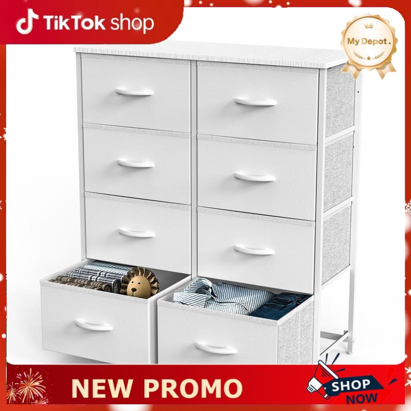 Dresser for Bedroom Drawer Dresser Organizer Storage Drawers Fabric Storage Tower, Chest of Drawers with 8 Fabric Bins, Steel Frame, Wooden Top - Dvvgowev