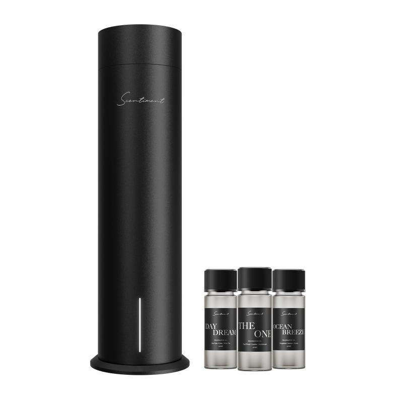 Scentiment Diffuser Tall Air 2 - Discovery Kit with Sampler Oils: Cold-Air Diffusion Technology with Wi-Fi & Touch Controls, Rechargeable Battery, Covers 1000 Sqft; Includes Top 3 Luxury Hotel-Inspired Fragrance Oils (20ml) - Dvvgowev