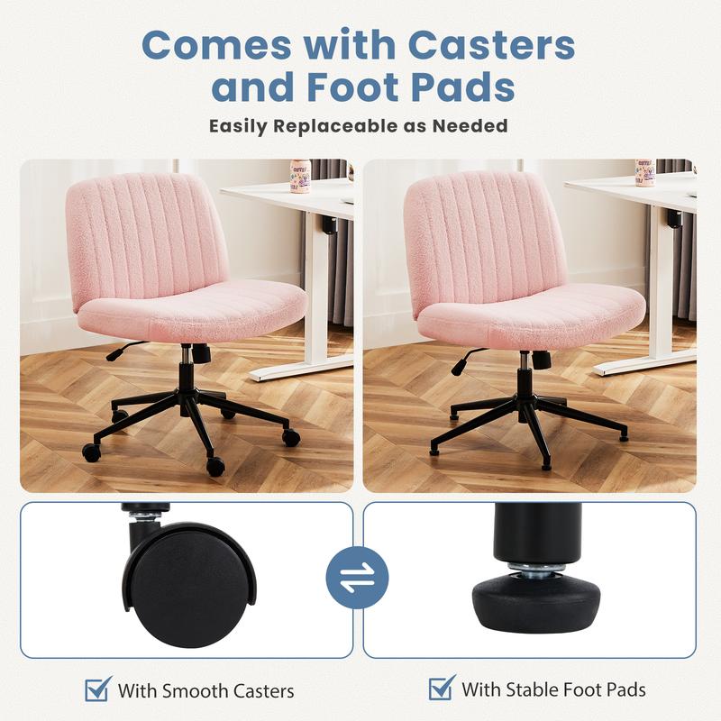【Christmas Gifts】Sweet Furniture Criss Cross Chair - Armless Desk Chair No Wheels Cross Legged Office Chair Wide Swivel Home Office Desk Chairs,Christmas Present Gift Enhanced Seat Cushion - Dvvgowev