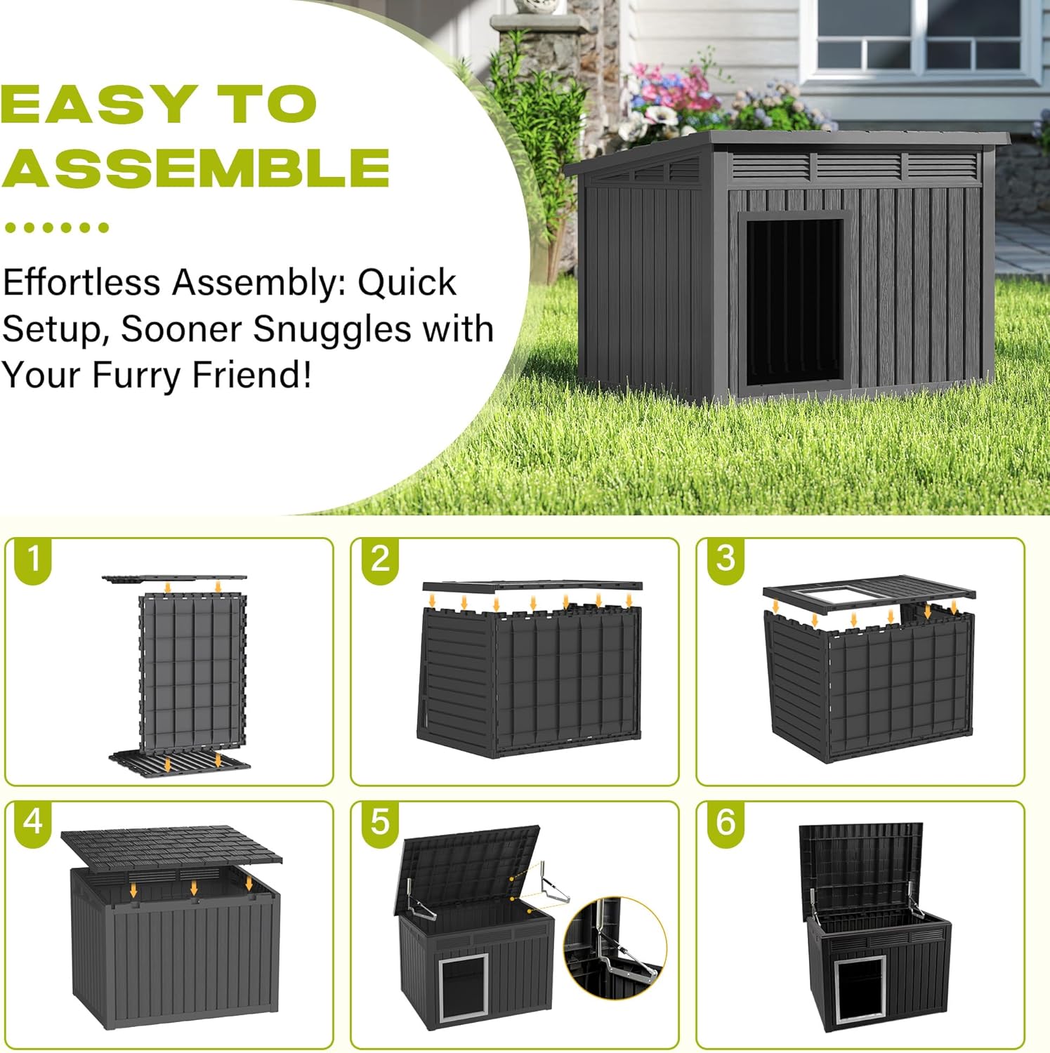 Bifanuo Dog House Outdoor Indoor for Large Dog - Weatherproof & Removable Roof, Easy Assemble and Clean for Medium to Large Dogs - Dvvgowev