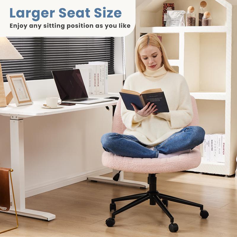 【Christmas Gifts】Sweet Furniture Criss Cross Chair - Armless Desk Chair No Wheels Cross Legged Office Chair Wide Swivel Home Office Desk Chairs,Christmas Present Gift Enhanced Seat Cushion - Dvvgowev