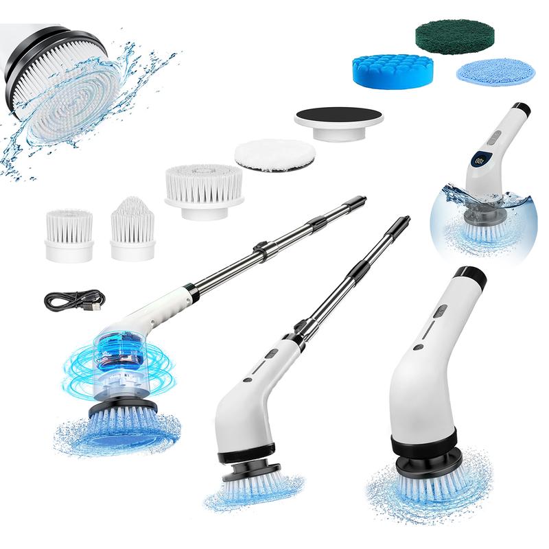 Electric Spin Scrubber, Cordless Shower Scrubber Full-Body IPX7 Waterproof, Electric Cleaning Brush with 4 Replaceable Brush Headsand 3 Adjustable Extension Handle, 2-Speed for Bathroom, Kitchen, Toilet, Window, Pool, TikTokShopBacktoSchool - Dvvgowev