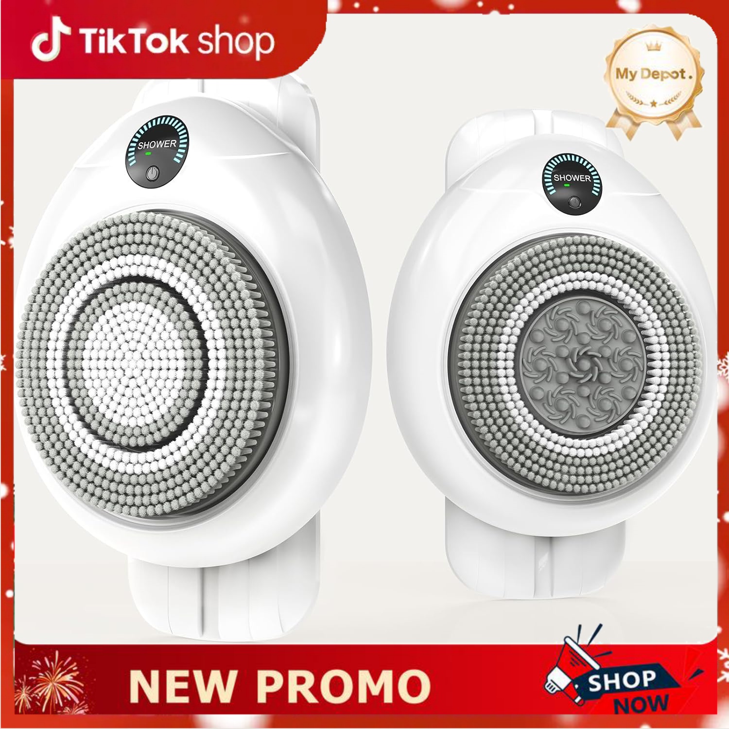 Electric Back Scrubber for Shower - Wall Mounted Exfoliating Brush, Hands-Free Automatic Body Scrubber, IPX7 Waterproof, 3-Speed Adjustment, 3 Replaceable Heads with 50pcs Disposable Shower Caps - Dvvgowev