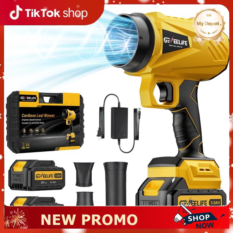 🔥 GEVEELIFE Turbo Jet Cordless Leaf Blower – Powerful 200 W Wind, Dual Batteries & 3 Nozzles - Dvvgowev