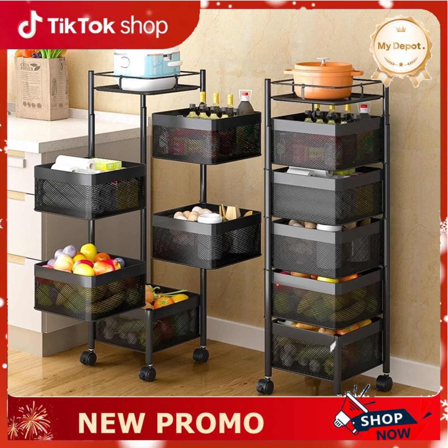 🔥 Stainless Multi-Layer Kitchen Vegetable & Fruit Ceiling Storage Rack – Space-Saving Household Organizer - Dvvgowev