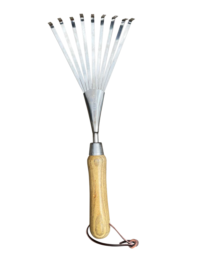 Stainless Steel Garden Hand Rake (Classic Wood Handle)