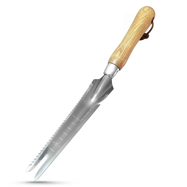 Stainless Steel 5-in-1 Weeder Trowel (Classic Wood Handle)